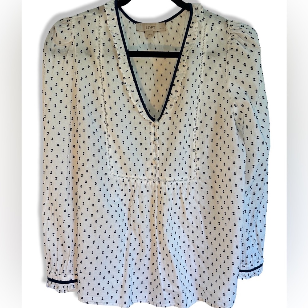 LOFT  White Polkadot Cotton Blouse